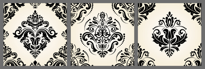 Set of black and white classic seamless vector patterns. Collection of orient ornaments. Classic vintage backgrounds. Orient patterns