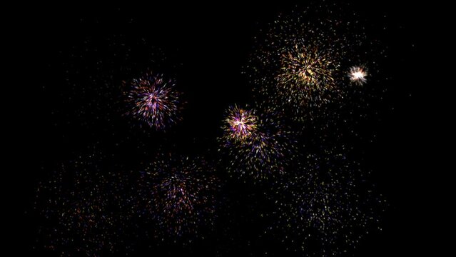 Multitude of isolated multicoloured fireworks in a loop
