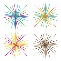 Colorful vector illustration of flat fireworks explosion. firework element set for party decoration