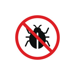 No insects icon sign symbol isolated on white background. Bug prohibition icon