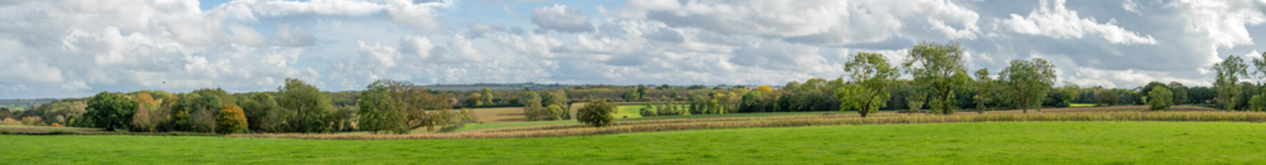 Wide panorama of beautiful Cotswold landscape on a sunny autumn day with  a long vista. English countryside - 669190578