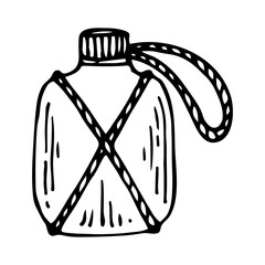 Flask sketch. Camping drinkware. Hand drawn illustration.