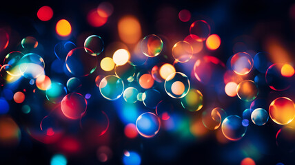 Blurry confetti, water bubbles, bokeh lights, multicolored blurry light, depth of field, abstract  background, multicolor, rainbow, haze, city lights, christmas light, soap bubbles - Powered by Adobe