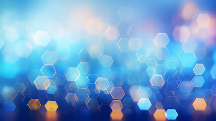 Blue hexagonal background, bokeh, honeycomb, blurred hex background, light with hexagonal shapes, blurry light, blurry background colorful, night lights, city lights, haze, depth of field,