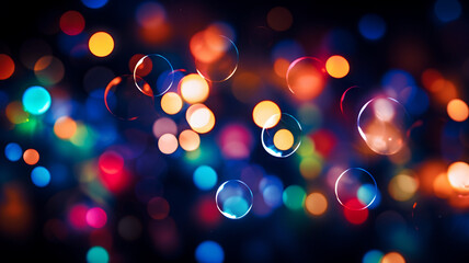 Blurry confetti, water bubbles, bokeh lights, multicolored blurry light, depth of field, abstract  background, multicolor, rainbow, haze, city lights, christmas light, soap bubbles - obrazy, fototapety, plakaty