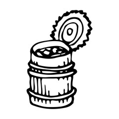 Tin can sketch. Open can canned food. Hand drawn illustration.