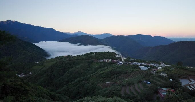 Sunrise over the Cingjing Farm in Renai Township of Nantou County in Taiwan
