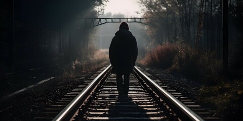 photo of someone walking on a railroad track