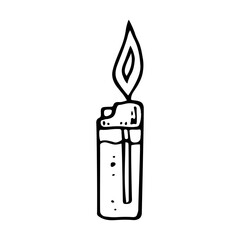 Lighter sketch. Making fire. Incendiary device. Hand drawn illustration.