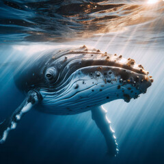 Humpback Whale underwater in ocean. ai generative