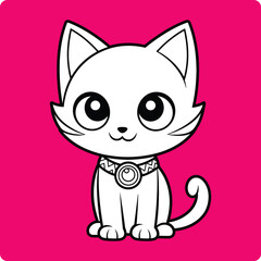 Cute  Cat Coloring Page Character Illustration Vector Design v07