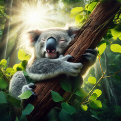 Koala on tree in wild nature. ai generative