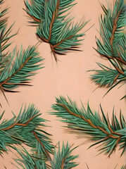 Painted fir branch on vintage background. Volumetric