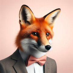 Obraz premium Studio photo portrait of elegant fox in a business suit. ai generative