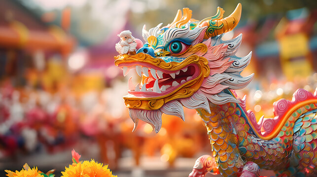 Vibrant Dragon Dance Celebration in Asian Festival
