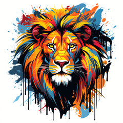 Lion Graffiti Artwork: Bright and Dark Flat Style Illustration with Sharp Detail on White Background