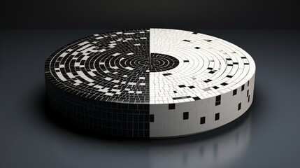Mosaic podium featuring yin-yang designs in black and white.