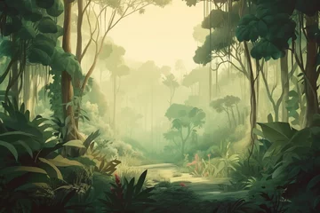 Schilderijen op glas tropical forest in the morning © Sahil