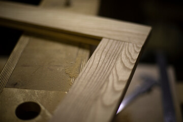 Joinery. Details of work. Wood processing.