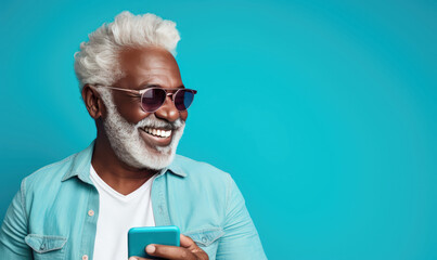 Elderly man engaging in a video call with loved ones.