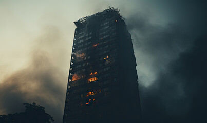 Sky-high fire and smoke envelop a skyscraper.