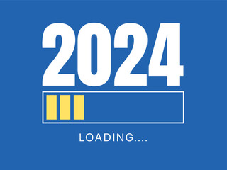 2024 New Year Loading isolated on blue background. Vector illustration.