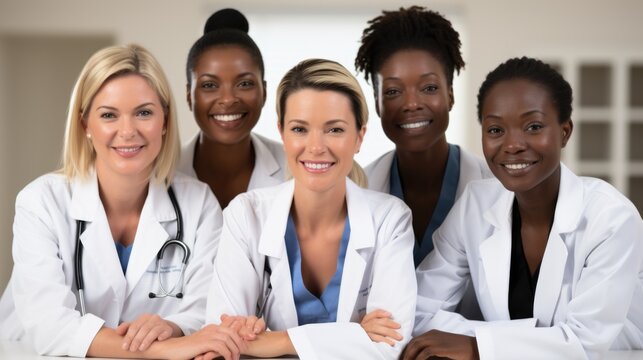 A team of female doctors. Group portrait of female doctors