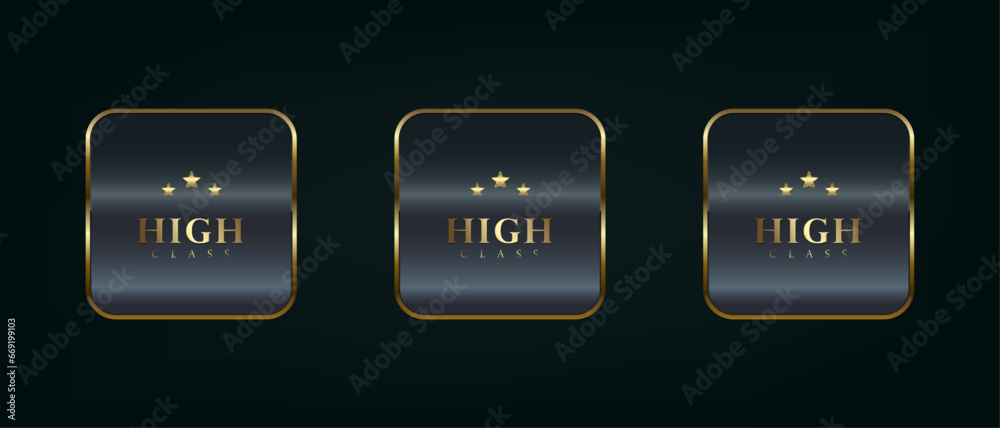 Wall mural set of three gold rectangle button with frame vector illustration. 3d golden glossy elegant design f