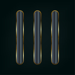 THREE Dark premium UI, UX vector illustration with frame 3d golden glossy elegant design for empty emblem, medal or badge, shiny and gradient dark background