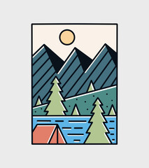 Camping nature and mountain adventure badge sticker graphic illustration vector art t-shirt design