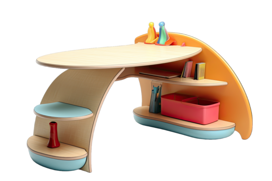 Children Ergonomic Learning Table With Bookshelf on transparent background