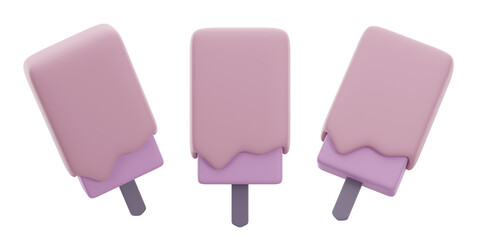 set of 3d ice creams with transparent background, PNG, 3d render popsicle, pink popsicle
