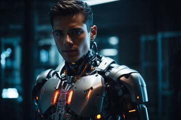 Fototapeta na wymiar robot with cyborg body realistic