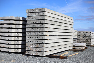 Stack of precast concrete slabs at a construction site