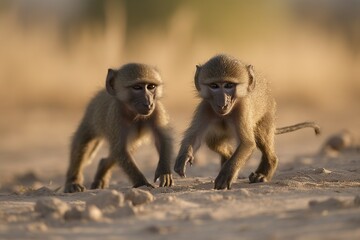 two baby monkey baboons