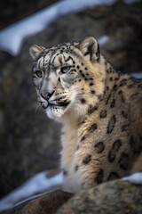 Obraz premium leopard in the mountain snow