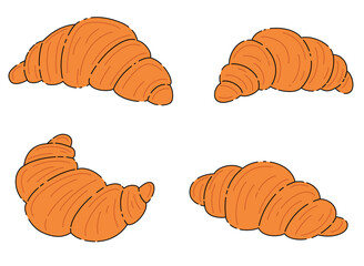 French Set with delicious fresh croissants for breakfast and dessert. bakery vector icon