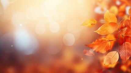 Natural light autumn background with yellow leaves and blurred bokeh