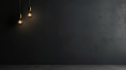 Fototapeta na wymiar Empty room on black background with a light bulb on the wall
