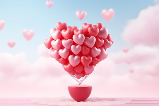 Creative composition with heart shaped balloons. Wallpaper, poster for Valentines day
