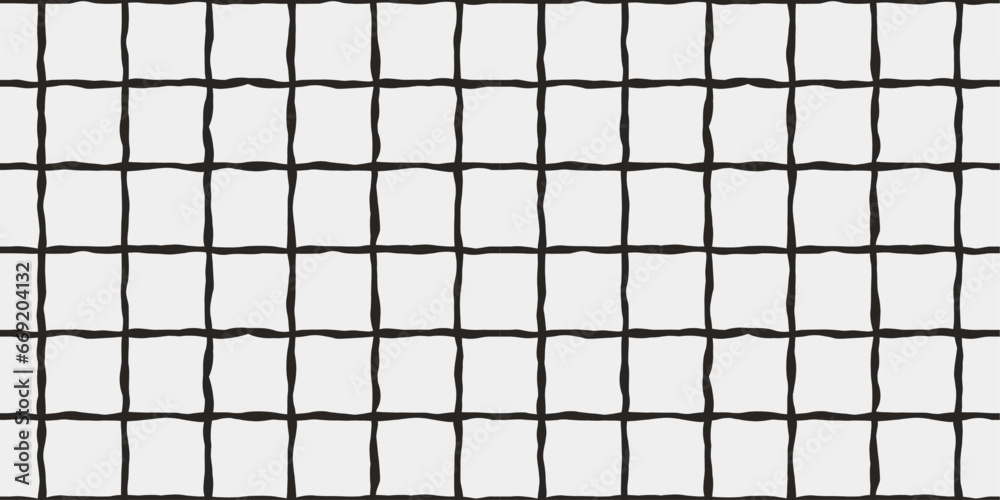 Poster A grid of cells. Vector repeating checkered, drawn casual minimalistic pattern from empty squares. Mesh for print, interior, packaging, wallpaper, decoration, stylish design, cups, pillows, notebooks.