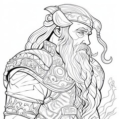 Viking, Scandinavian culture, colorless, line art, bold black outline. Tattoo sketch
