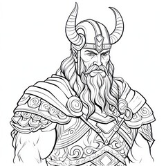 Naklejka premium Viking, Scandinavian culture, colorless, line art, bold black outline. Tattoo sketch
