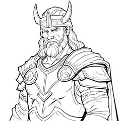Viking, Scandinavian culture, colorless, line art, bold black outline. Tattoo sketch