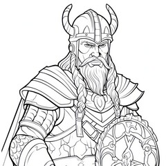 Viking, Scandinavian culture, colorless, line art, bold black outline. Tattoo sketch