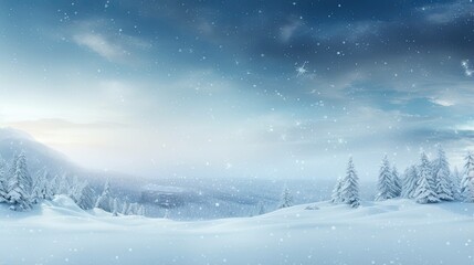 winter landscape with trees background image with snowflakes, Christmas pine forest themed background image with blank creative space
