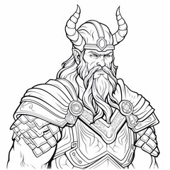 Fototapeta premium Viking, Scandinavian culture, colorless, line art, bold black outline. Tattoo sketch