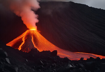 lava from volcano in dark minimal style