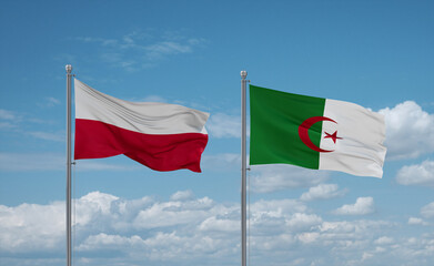 Poland and Algeria national flags, country relationship concept