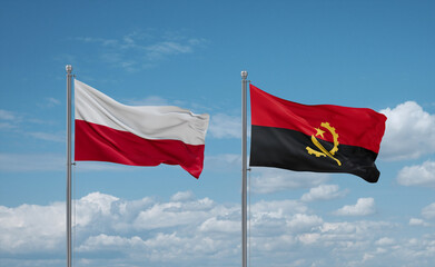 Poland and Angola national flags, country relationship concept